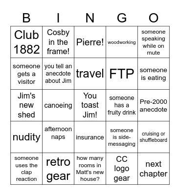 Jim's Retirement Zoom Bingo Card