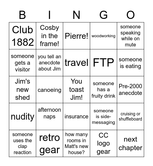 Jim's Retirement Zoom Bingo Card