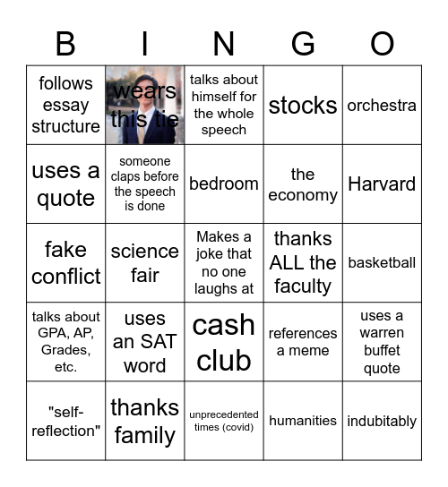 John's Graduation Speech Bingo Card