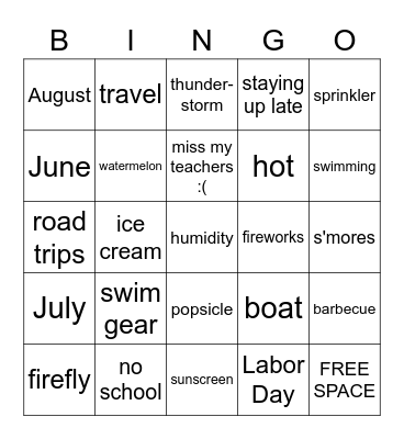 It's Almost Summer 6A Bingo Card