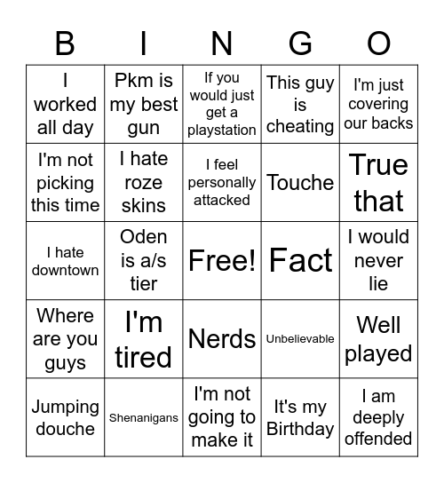Tim Bingo Card