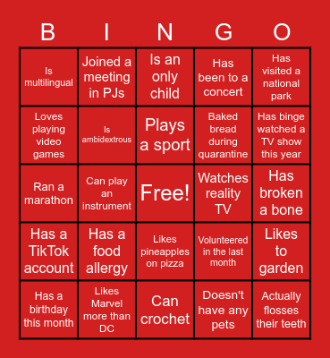 BINGO TO MEET YOU! Bingo Card