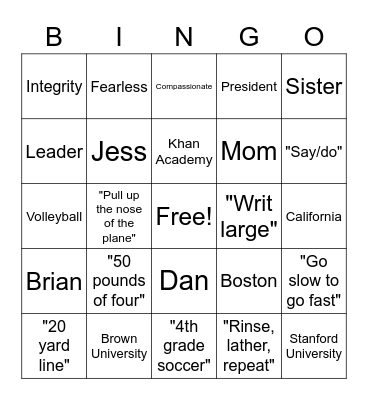 Ginny Bingo Card