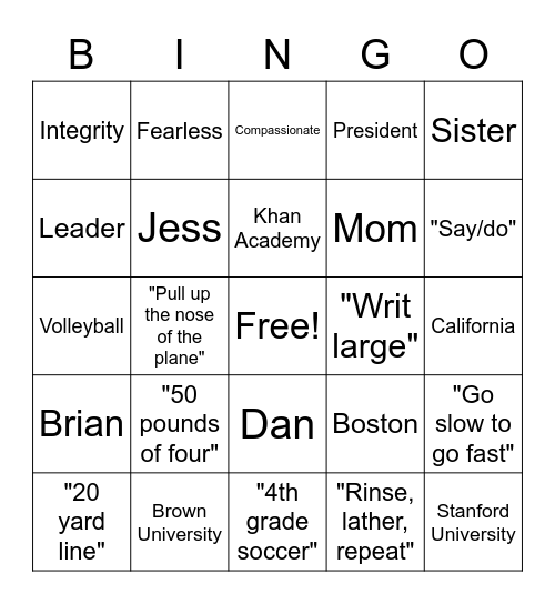 Ginny Bingo Card