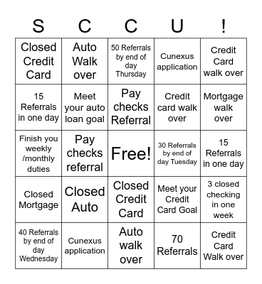 Space Coast Credit Union Bingo Card