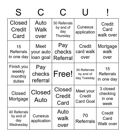 Space Coast Credit Union Bingo Card
