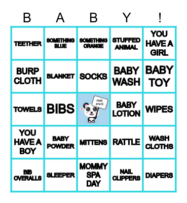 MYLO'S BABY SHOWER GIFT BINGO Card