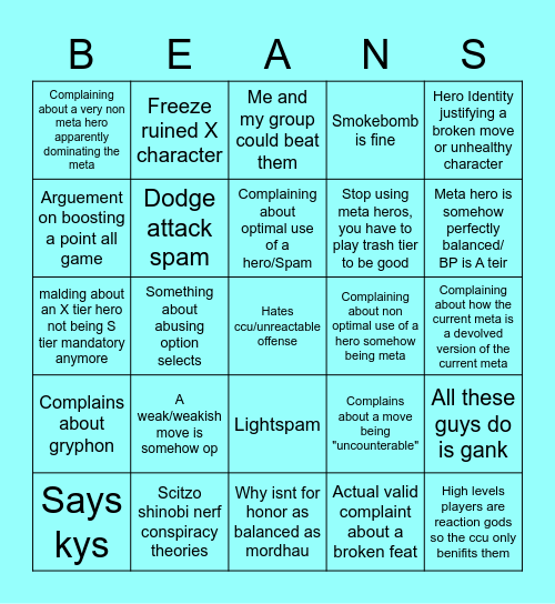Freeze beans bingo Card