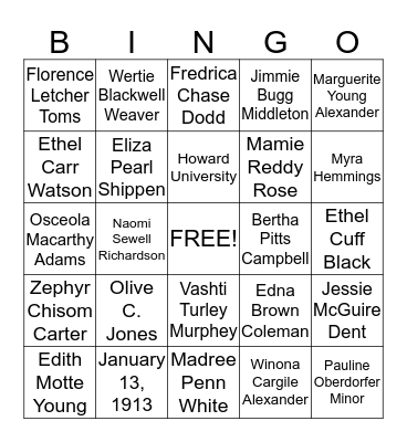 Founders Day Bingo Card