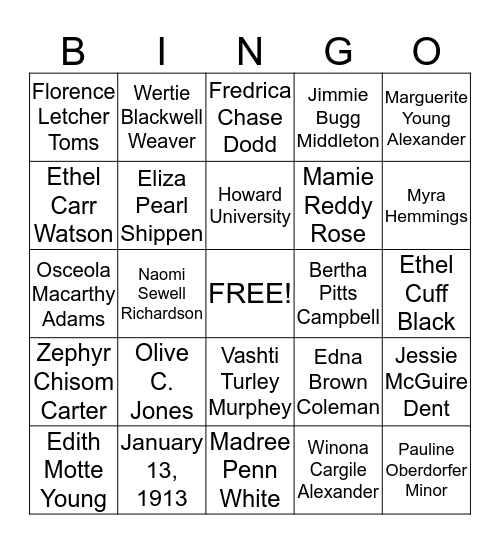 Founders Day Bingo Card