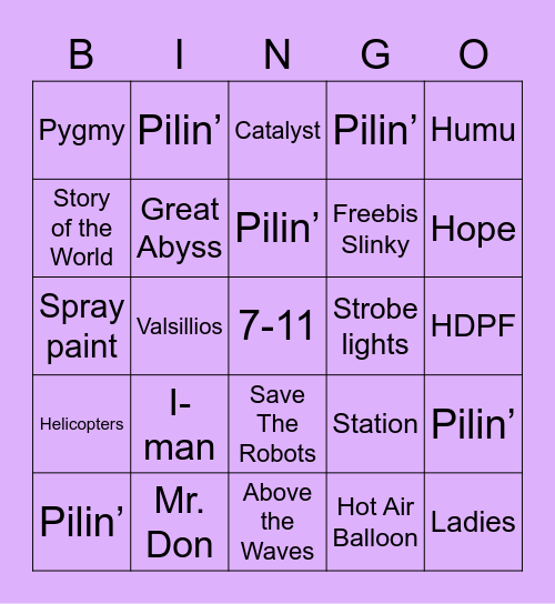 Serving up some B4L bingo! Bingo Card