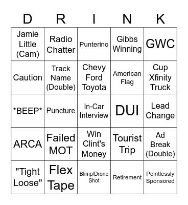 NASCAR Bingo Card