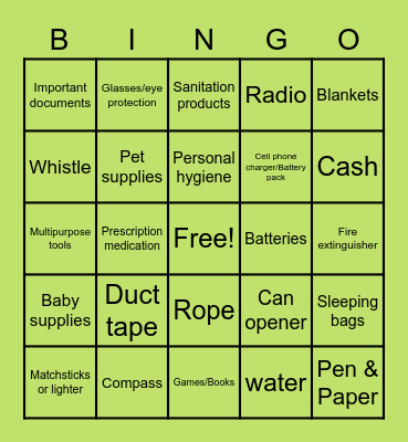 Survivor Scavenger Bingo Card