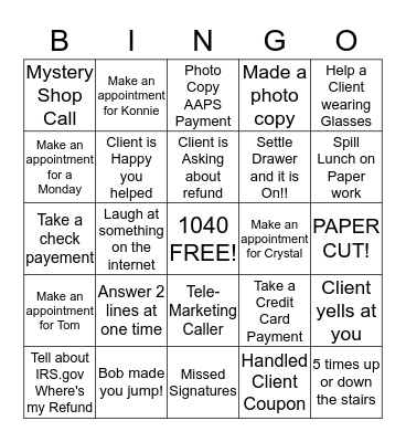 TAX SEASON BINGO ADMIN!! Bingo Card