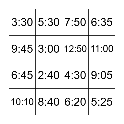 Telling Time Bingo Card