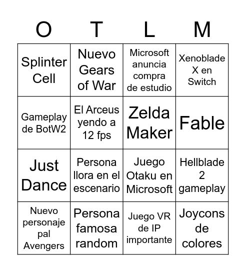 E3 Bingo miwe Bingo Card