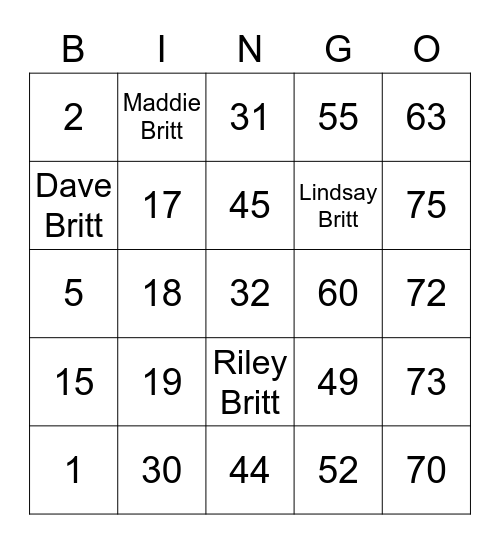 Nora Eddy's Bingo Card