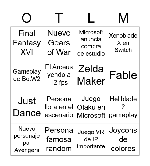 E3 Bingo miwe Bingo Card