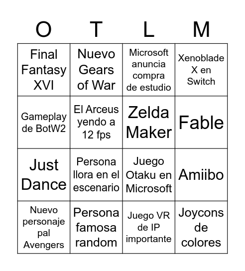 E3 Bingo miwe Bingo Card