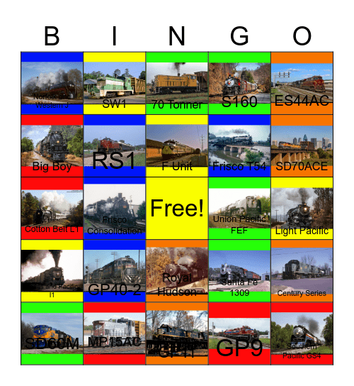 Locomotives in Louisiana,Arkansas,Texas,Alabama and Mississippi Bingo Card