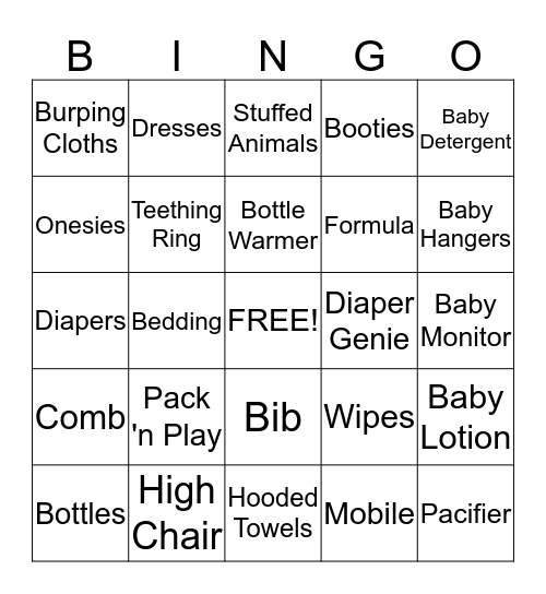 Reni's Baby Bingo Card