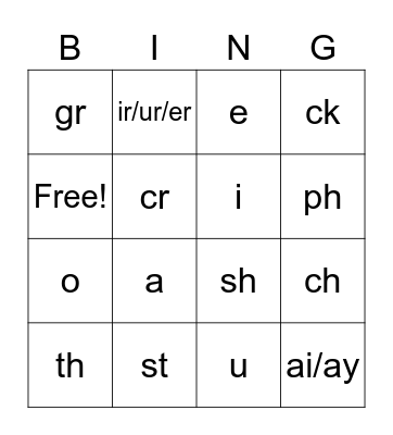 Phonics Bingo Card