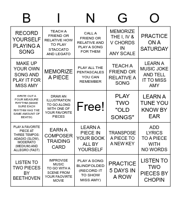 SUMMER PIANO CHALLENGE! Bingo Card