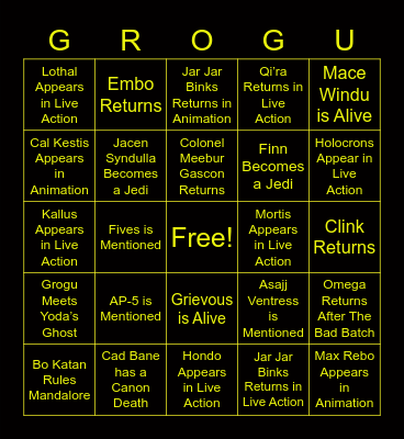 Star Wars Bingo Card