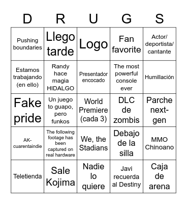 E3 2021 FUR FUN Bingo Card