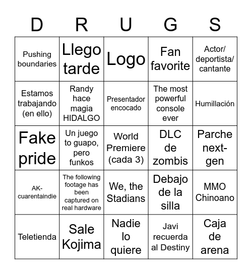 E3 2021 FUR FUN Bingo Card