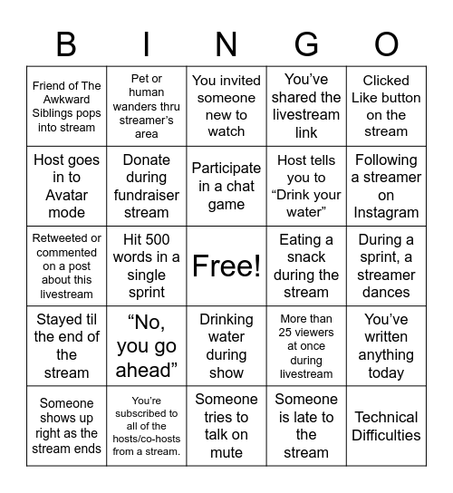 World Wide Writeathon Bingo Card