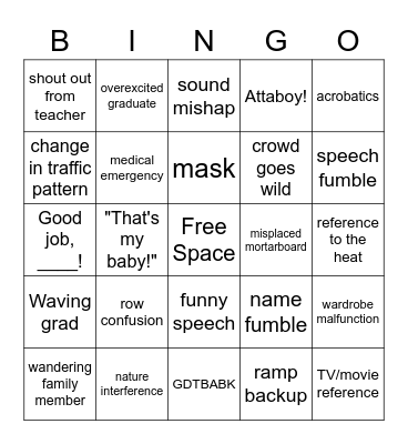 Graduation 2021 Bingo Card