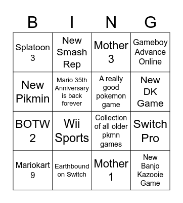 Dream E3 Presentation Bingo Card