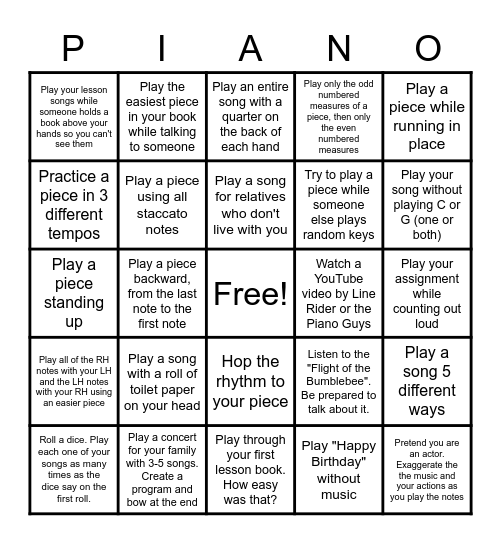Piano BINGO! Bingo Card