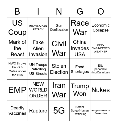 ALEX JONES WAS RIGHT Bingo Card