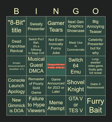 E3 2021 Bingo Card