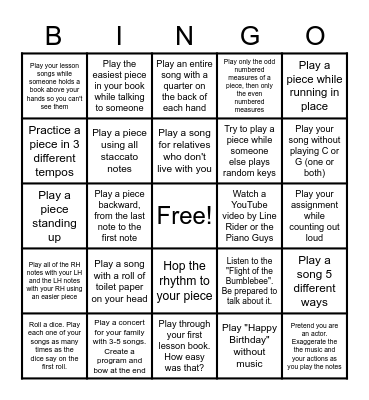 Piano BINGO Card