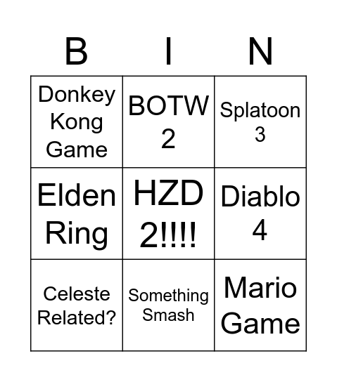 E3 Predictions Bingo Card