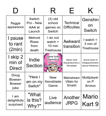 Nintendo Direct Bingo Card