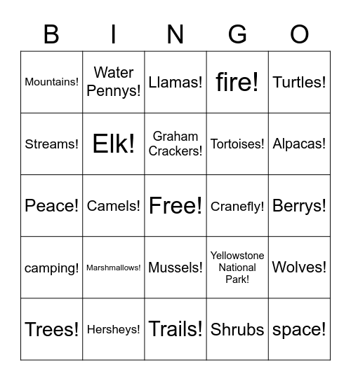 Outdoor Ed Friendos ^v^ Bingo Card
