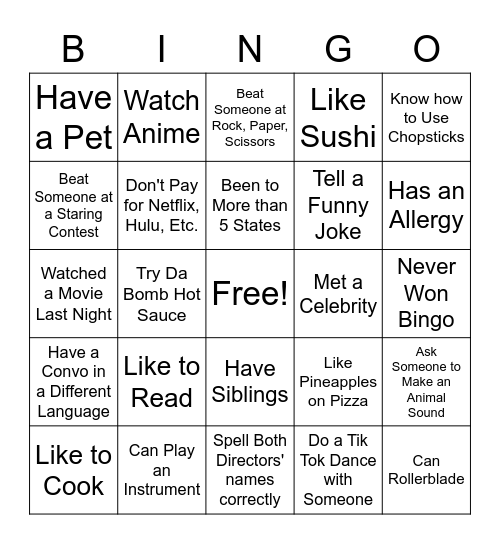 Staff Bingo Card