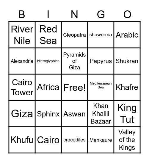 All About EGYPT! Bingo Card