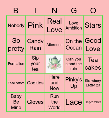 Virtual Tea Party Bingo Card