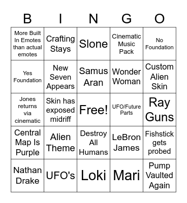 Season 7 Bingo Card