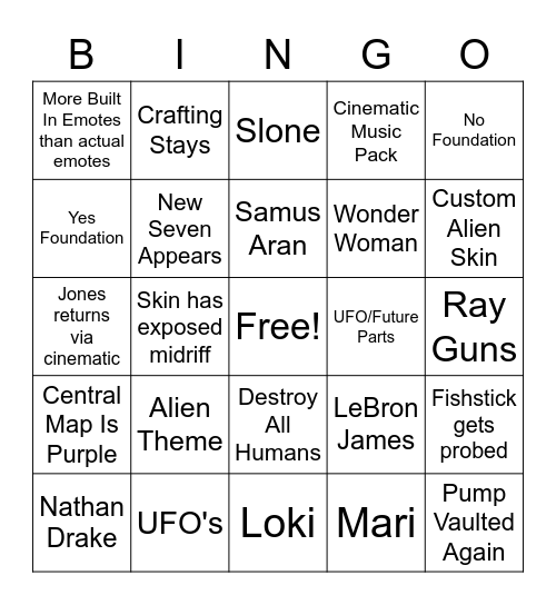 Season 7 Bingo Card