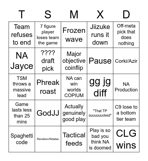 LCS Bingo Card