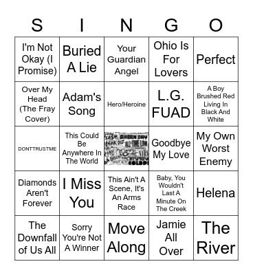 Pop Punk SINGO Bingo Card