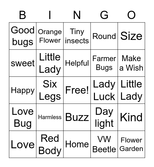 Lucky Lady Bug Bingo Card
