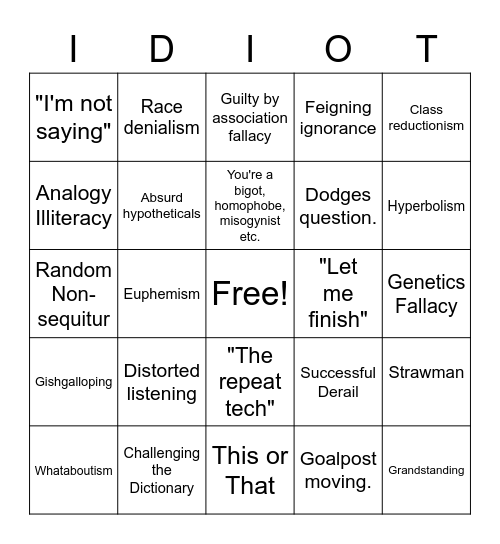 IDIOT Bingo Card