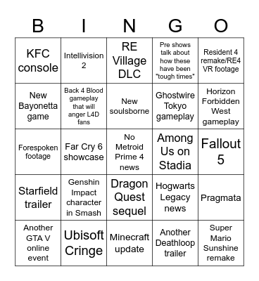 E3 Bingo Card